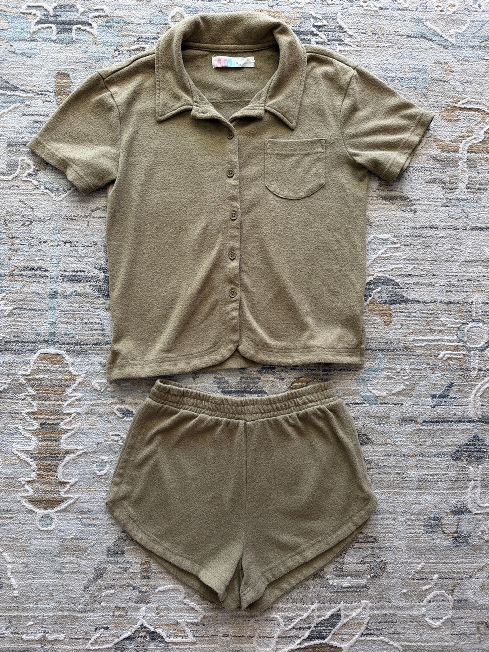 Women’s FP Beach Olive Green Terry Two-Piece Lounge Set